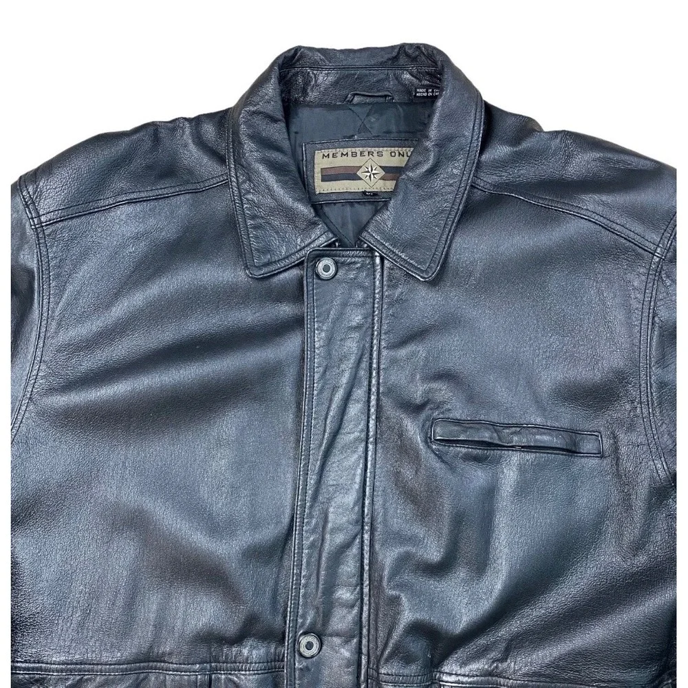 Vtg Members Only Leather Jacket Mens XL Black Quilted Lined Zip Front‎ Pockets